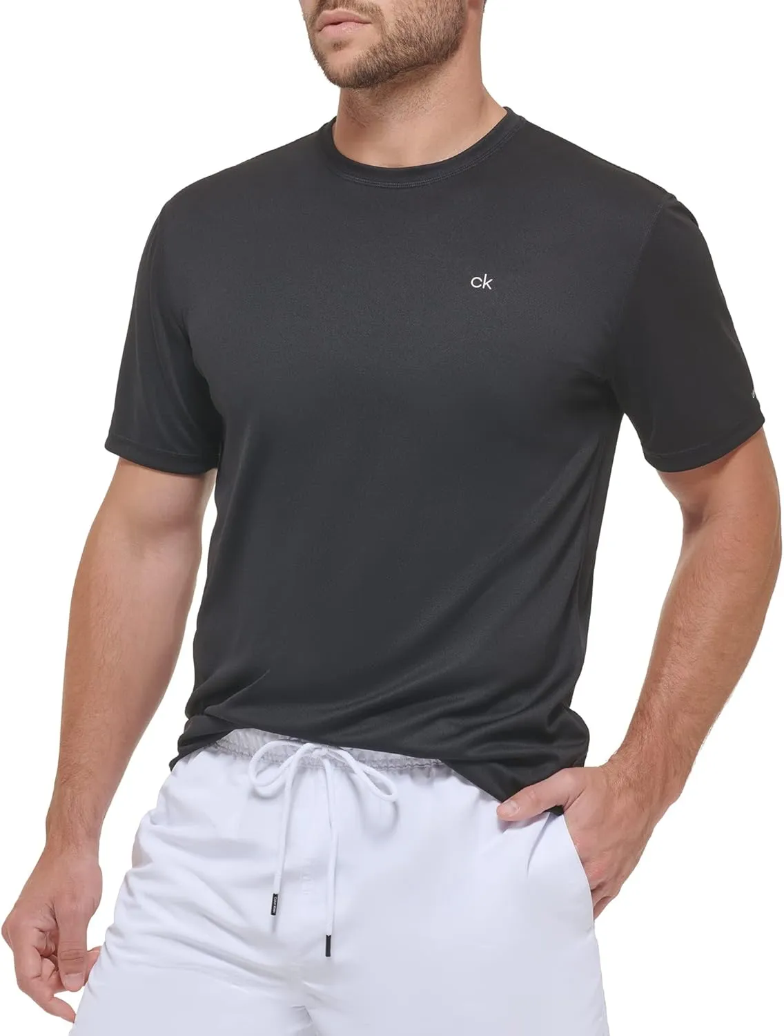 Calvin Klein Men's Standard Light Weight Quick Dry Short Sleeve 40  UPF Protection Active Top