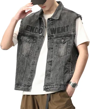 Cekaso Men's Denim Vest Sleeveless Jacket Punk Rock Jean Vest Casual Outerwear Vests with Rivets