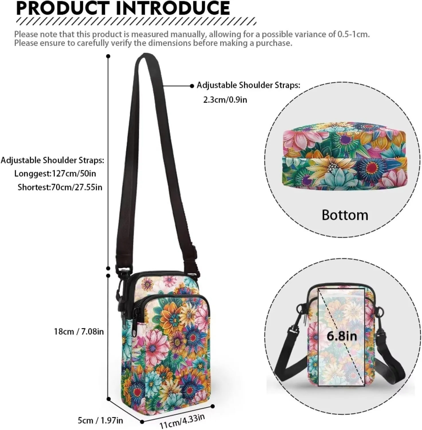 Cell Phone Purse Wallet for Women Damask Print Shoulder Bag, Zipper Travel Purse Passport Wallet Mini Messenger Bag