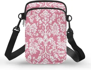 Cell Phone Purse Wallet for Women Damask Print Shoulder Bag, Zipper Travel Purse Passport Wallet Mini Messenger Bag