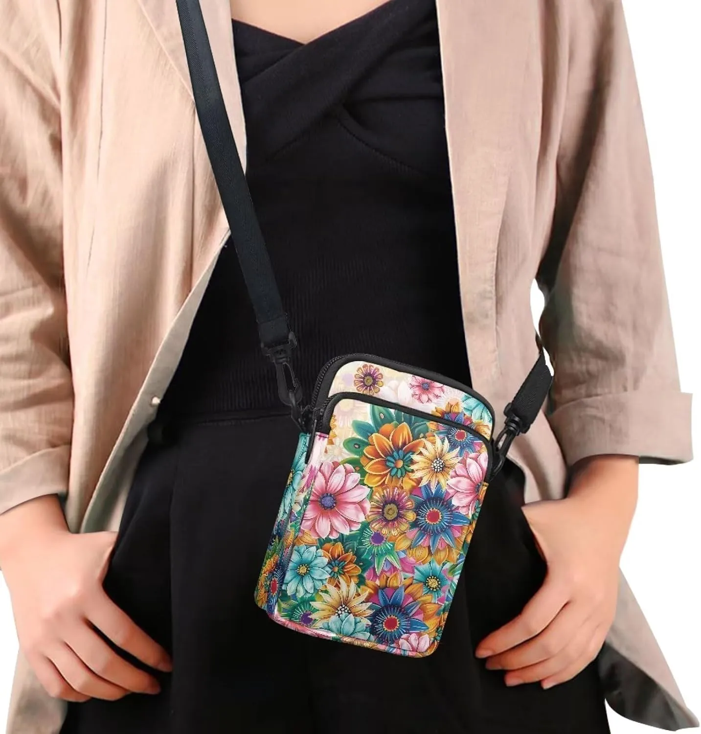 Cell Phone Purse Wallet for Women Damask Print Shoulder Bag, Zipper Travel Purse Passport Wallet Mini Messenger Bag