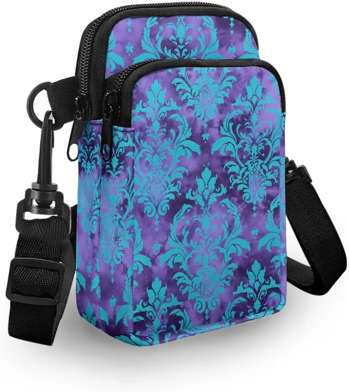 Cell Phone Purse Wallet for Women Damask Print Shoulder Bag, Zipper Travel Purse Passport Wallet Mini Messenger Bag
