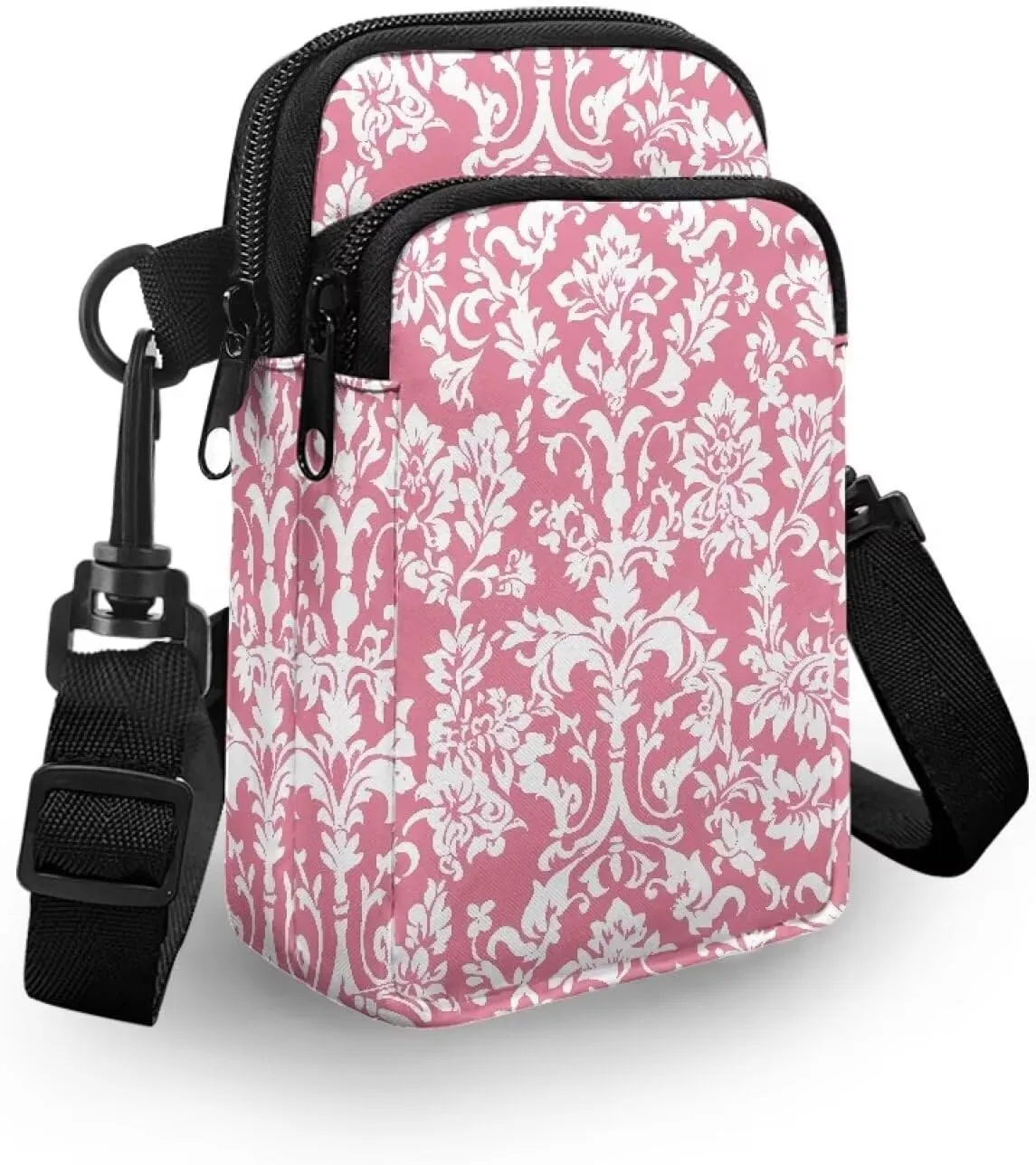 Cell Phone Purse Wallet for Women Damask Print Shoulder Bag, Zipper Travel Purse Passport Wallet Mini Messenger Bag