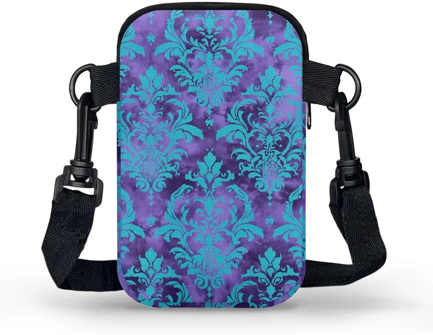 Cell Phone Purse Wallet for Women Damask Print Shoulder Bag, Zipper Travel Purse Passport Wallet Mini Messenger Bag