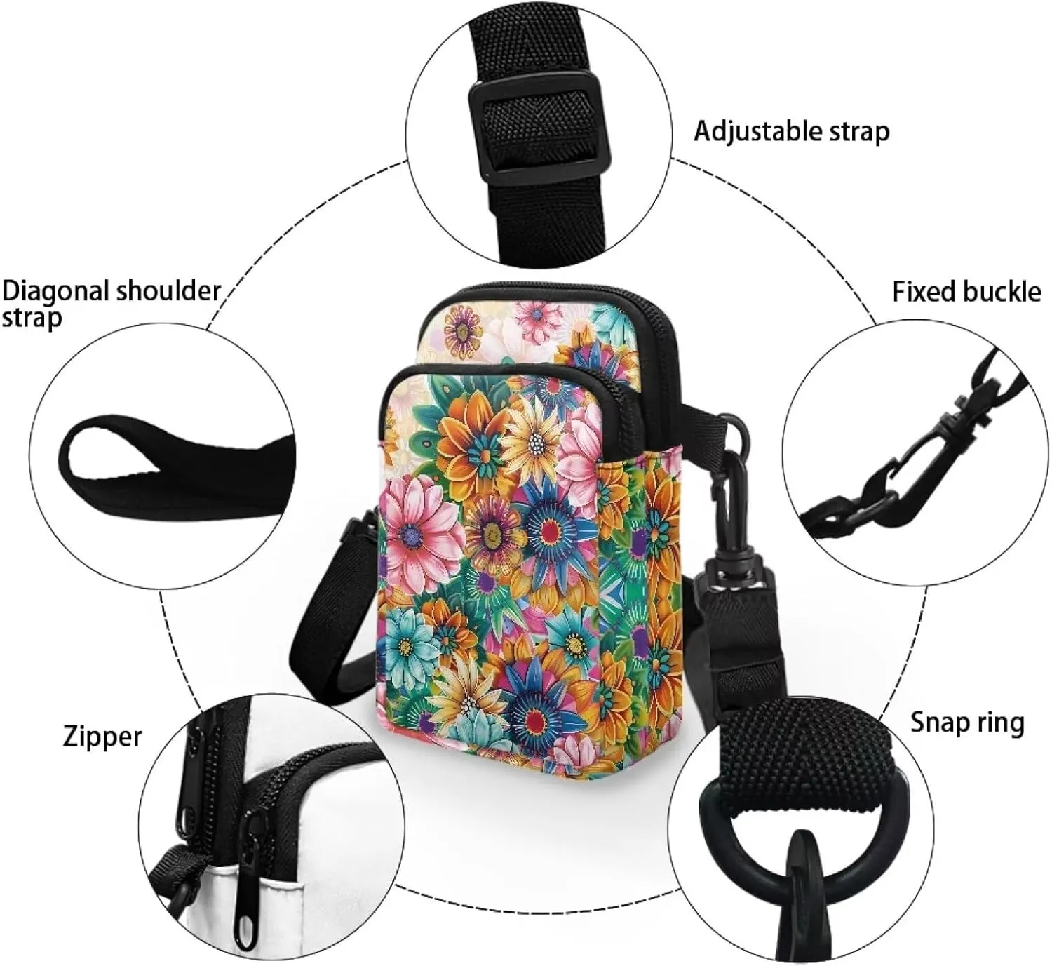 Cell Phone Purse Wallet for Women Damask Print Shoulder Bag, Zipper Travel Purse Passport Wallet Mini Messenger Bag