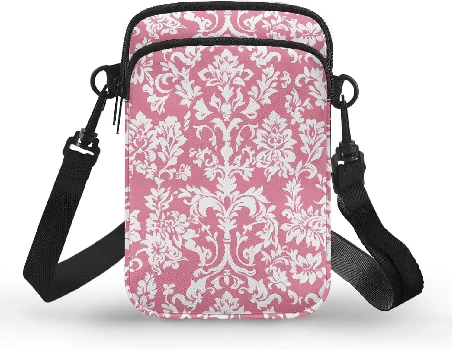 Cell Phone Purse Wallet for Women Damask Print Shoulder Bag, Zipper Travel Purse Passport Wallet Mini Messenger Bag