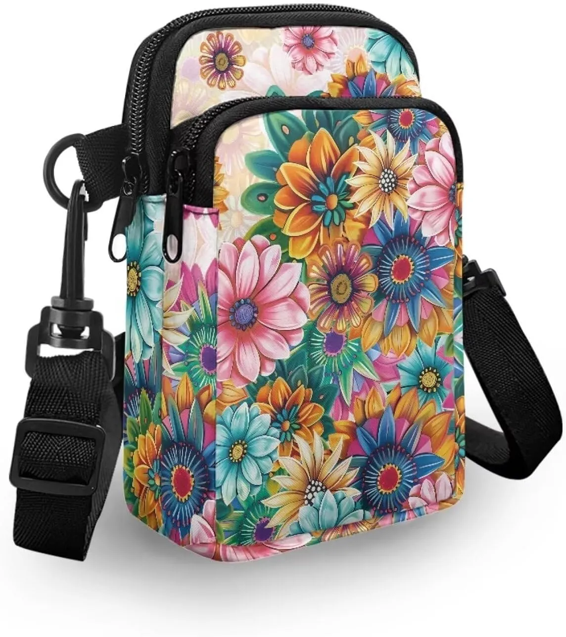 Cell Phone Purse Wallet for Women Damask Print Shoulder Bag, Zipper Travel Purse Passport Wallet Mini Messenger Bag