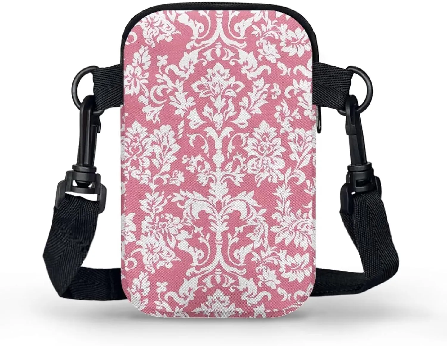 Cell Phone Purse Wallet for Women Damask Print Shoulder Bag, Zipper Travel Purse Passport Wallet Mini Messenger Bag