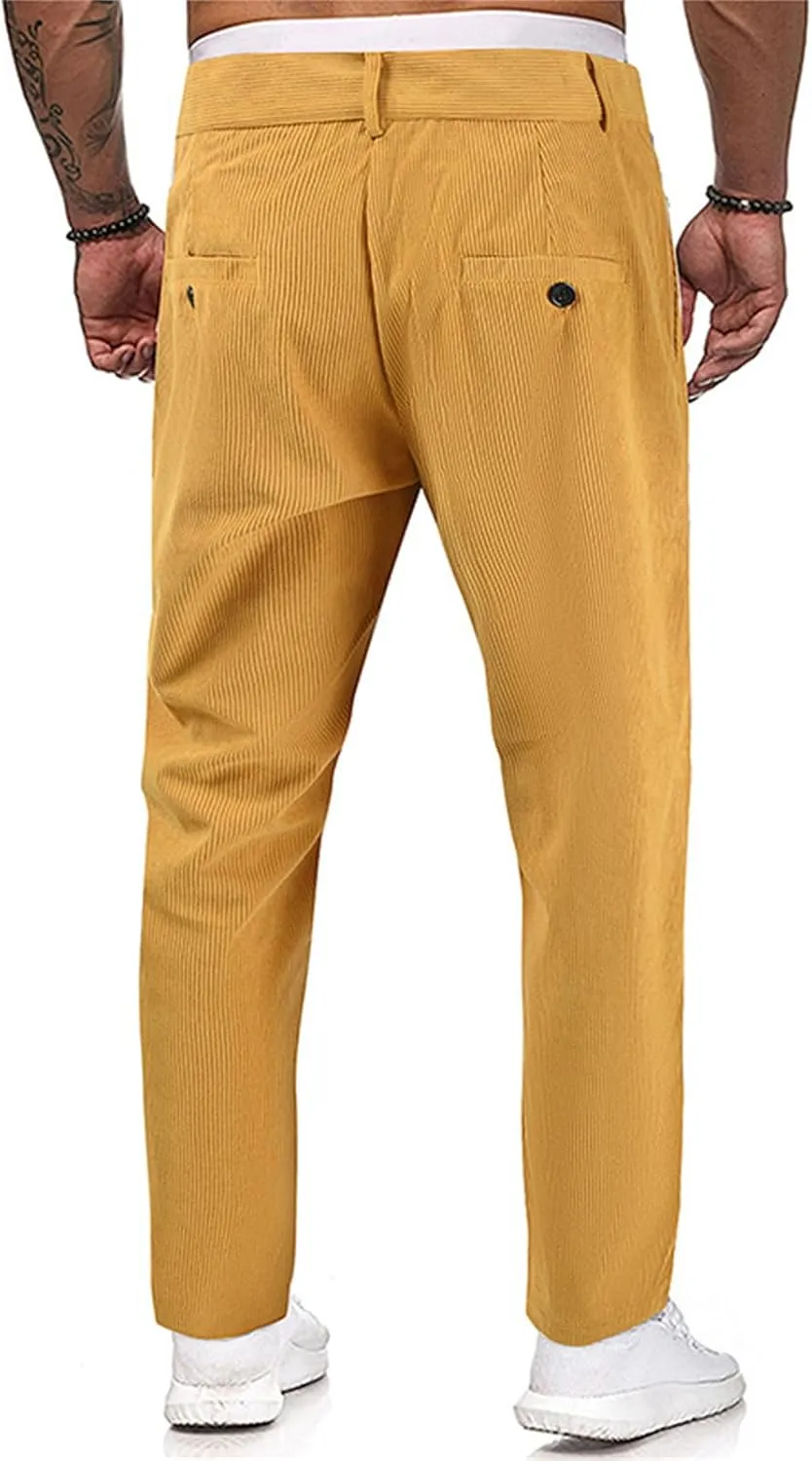 Classic Fit Stretch Corduroy Pants for Men Causal Relaxed Fit Tapered Sweatpants Athletic Slim Fit Straight-Leg