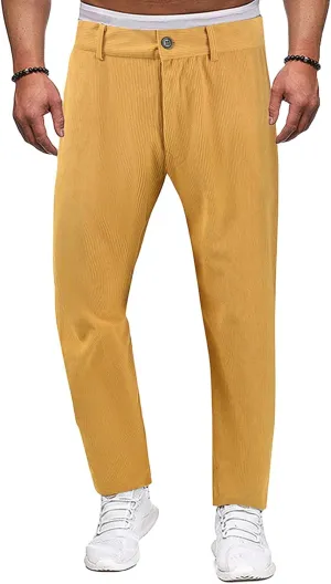 Classic Fit Stretch Corduroy Pants for Men Causal Relaxed Fit Tapered Sweatpants Athletic Slim Fit Straight-Leg