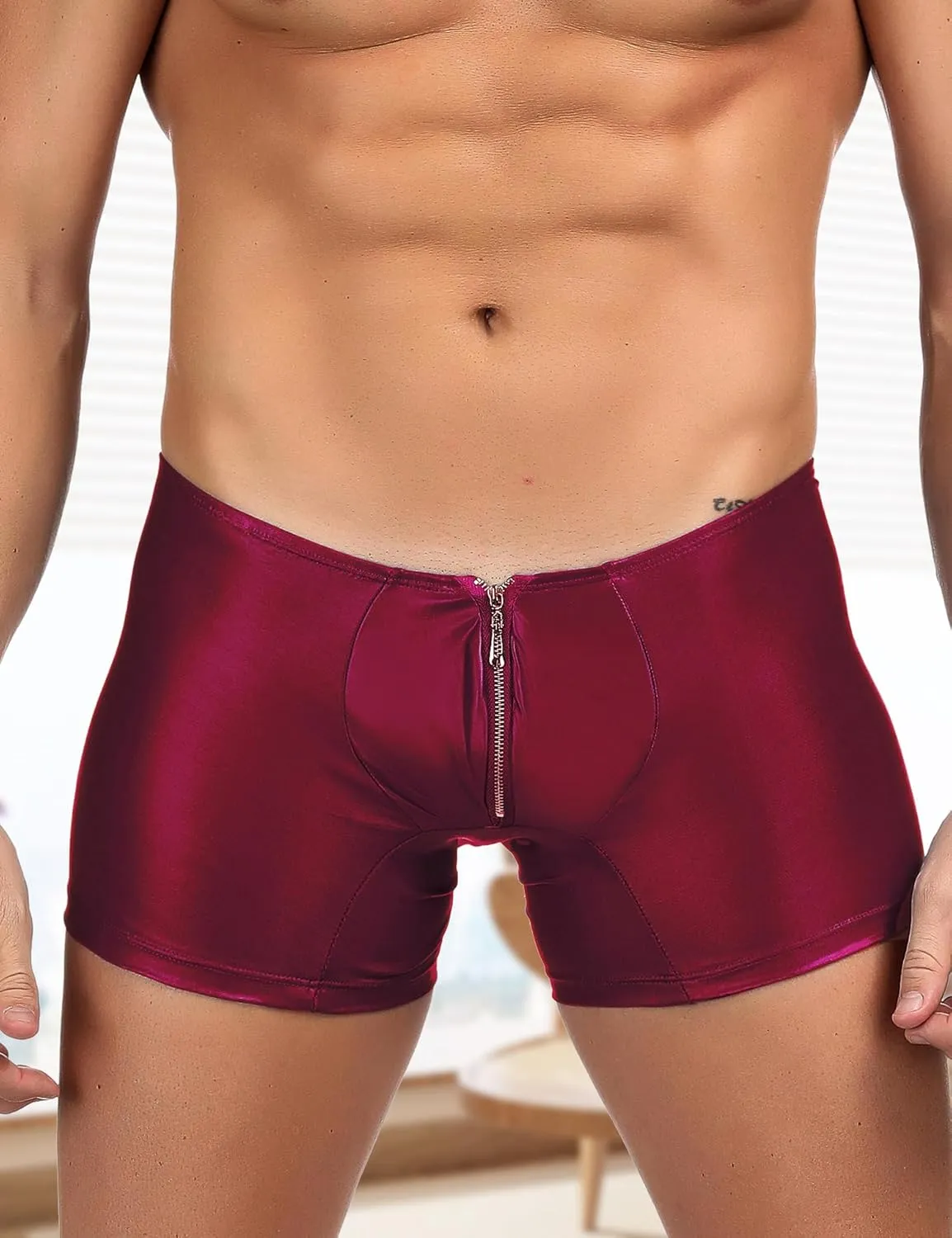 comeondear Men's Boxer Shorts Front Zipper Briefs Underwear Pouch Low Rise Trunks Hipster XS-L
