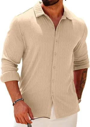 COOFANDY Athletic Fit Dress Shirts for Men Ribbed Knit Textured Button Down Shirts