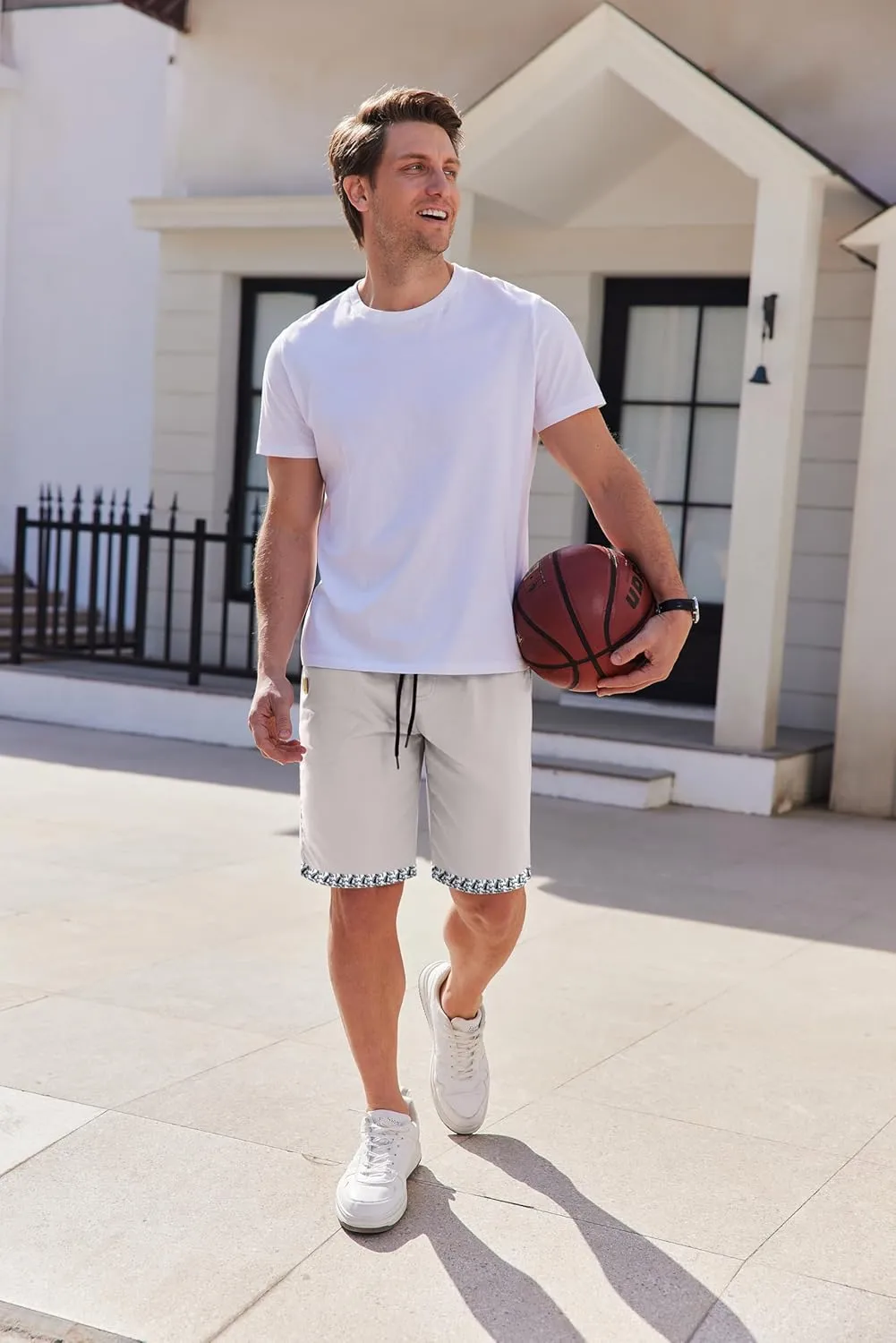 COOFANDY Mens Casual Shorts Cotton Elastic Waist Drawstring Shorts Lightweight Summer Beach Shorts