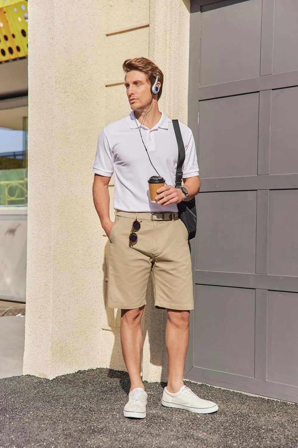 COOFANDY Mens Casual Shorts Cotton Flat Front Shorts Chino Drawstring Shorts with Pocket