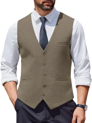 COOFANDY Men's Herringbone Tweed Suit Vests Slim Fit Waistcoat Casual Business Dress Vest