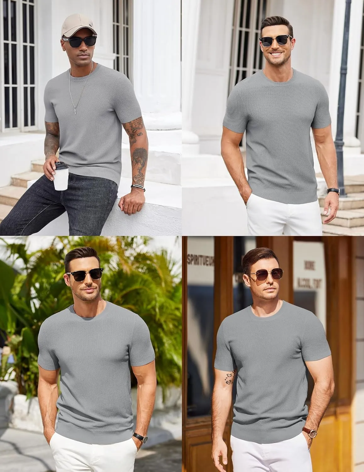 COOFANDY Mens Knit T-Shirts Summer Waffle Shirts Vintage Shirts Short Sleeve Crew Neck Tee Shirt Casual Crochet Top