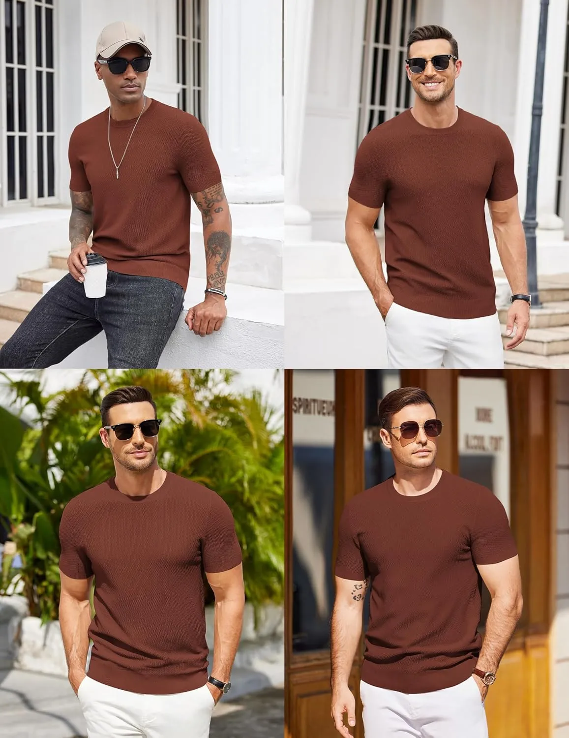 COOFANDY Mens Knit T-Shirts Summer Waffle Shirts Vintage Shirts Short Sleeve Crew Neck Tee Shirt Casual Crochet Top