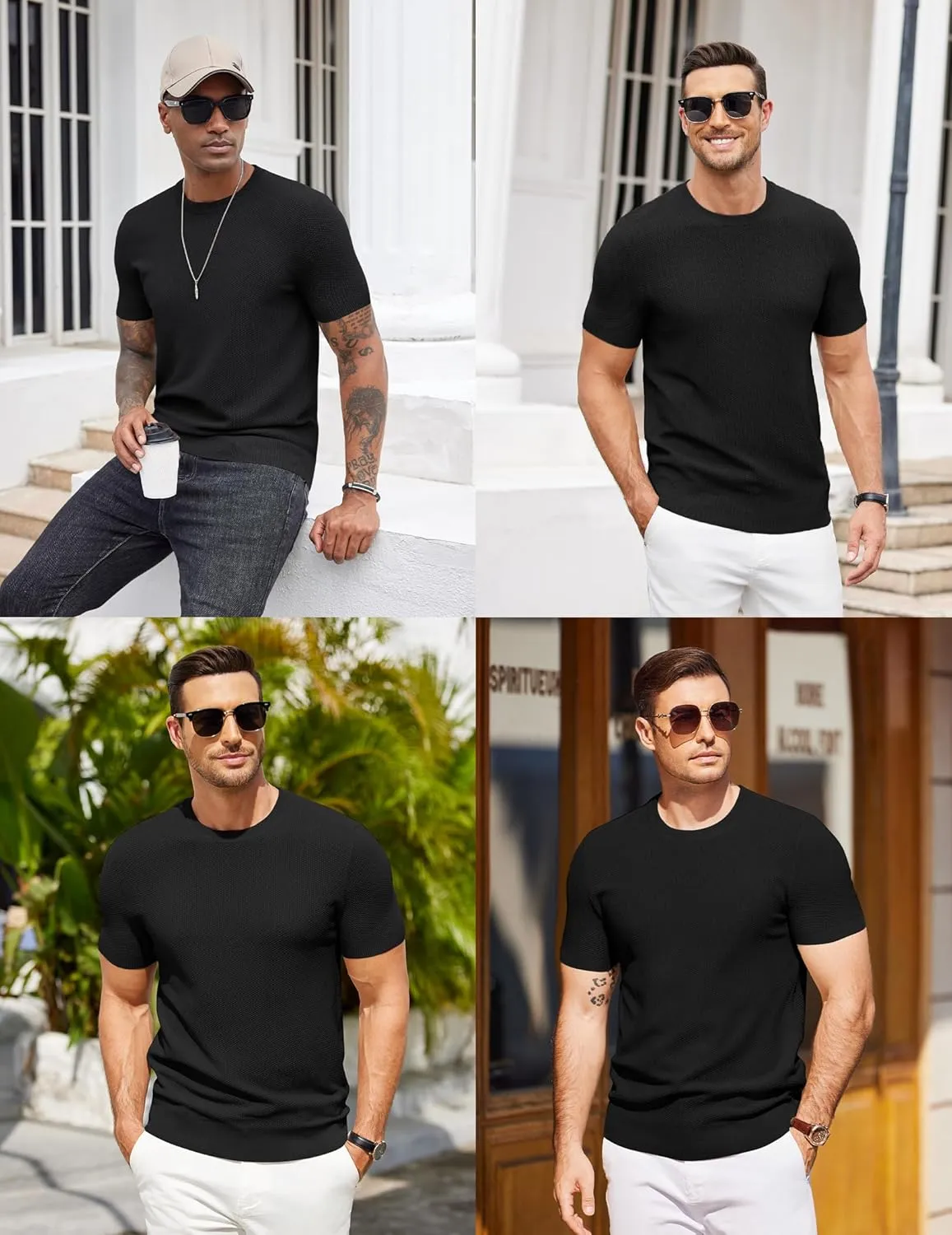 COOFANDY Mens Knit T-Shirts Summer Waffle Shirts Vintage Shirts Short Sleeve Crew Neck Tee Shirt Casual Crochet Top