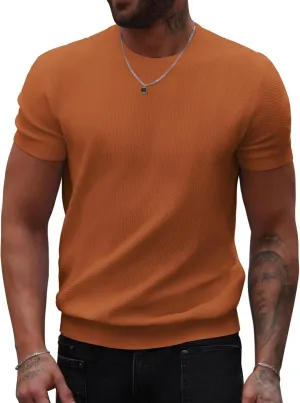 COOFANDY Mens Knit T-Shirts Summer Waffle Shirts Vintage Shirts Short Sleeve Crew Neck Tee Shirt Casual Crochet Top