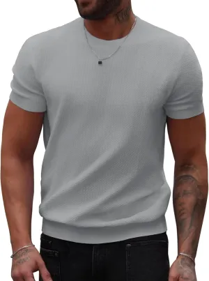 COOFANDY Mens Knit T-Shirts Summer Waffle Shirts Vintage Shirts Short Sleeve Crew Neck Tee Shirt Casual Crochet Top