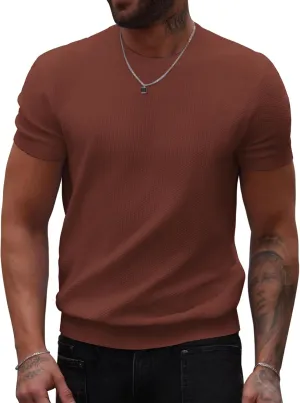COOFANDY Mens Knit T-Shirts Summer Waffle Shirts Vintage Shirts Short Sleeve Crew Neck Tee Shirt Casual Crochet Top