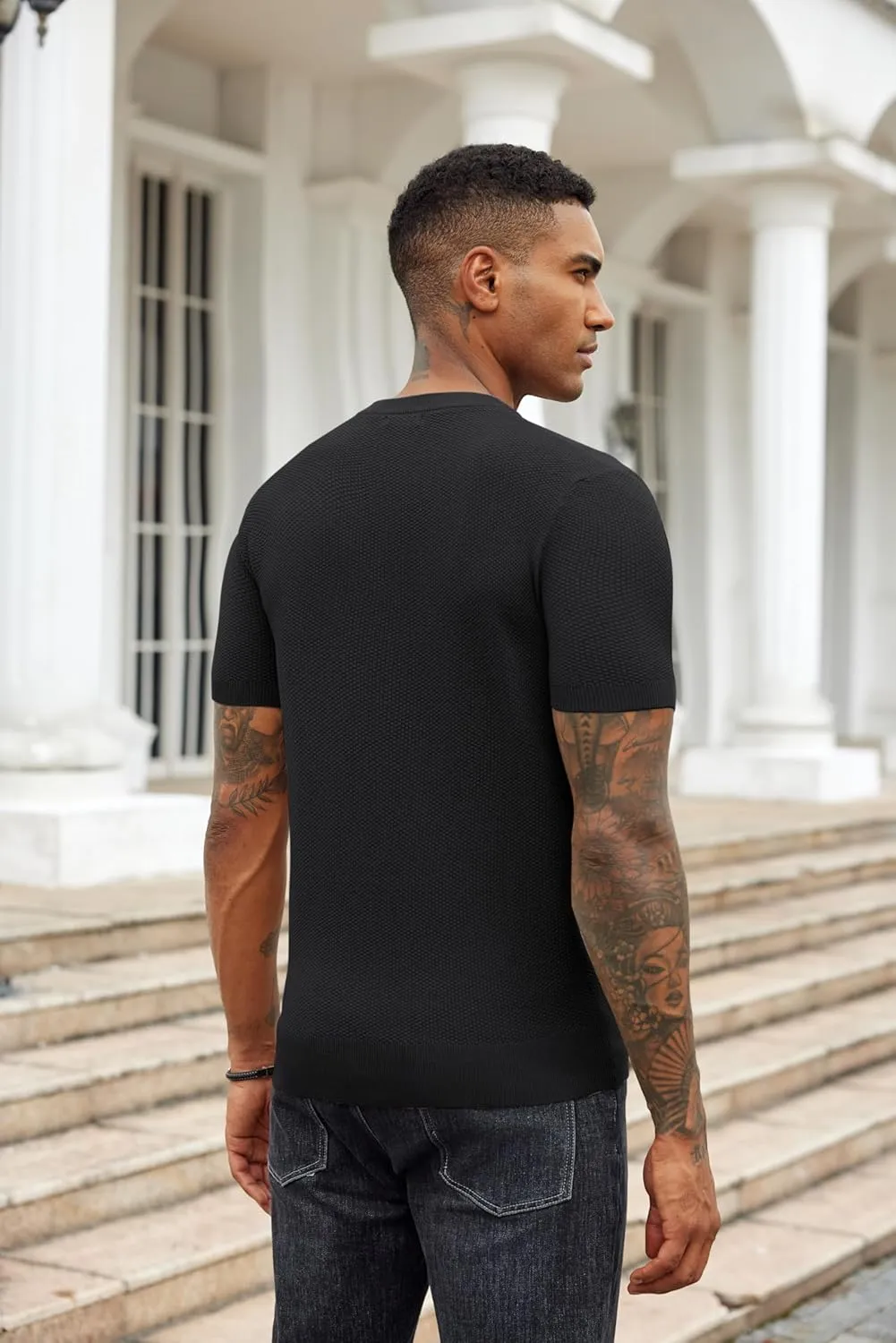 COOFANDY Mens Knit T-Shirts Summer Waffle Shirts Vintage Shirts Short Sleeve Crew Neck Tee Shirt Casual Crochet Top