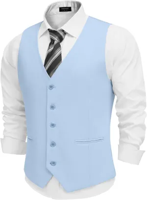 COOFANDY Men's Linen Vest Casual Linen Slim Fit Suit Vests Dress Waistcoat Wedding Business Prom