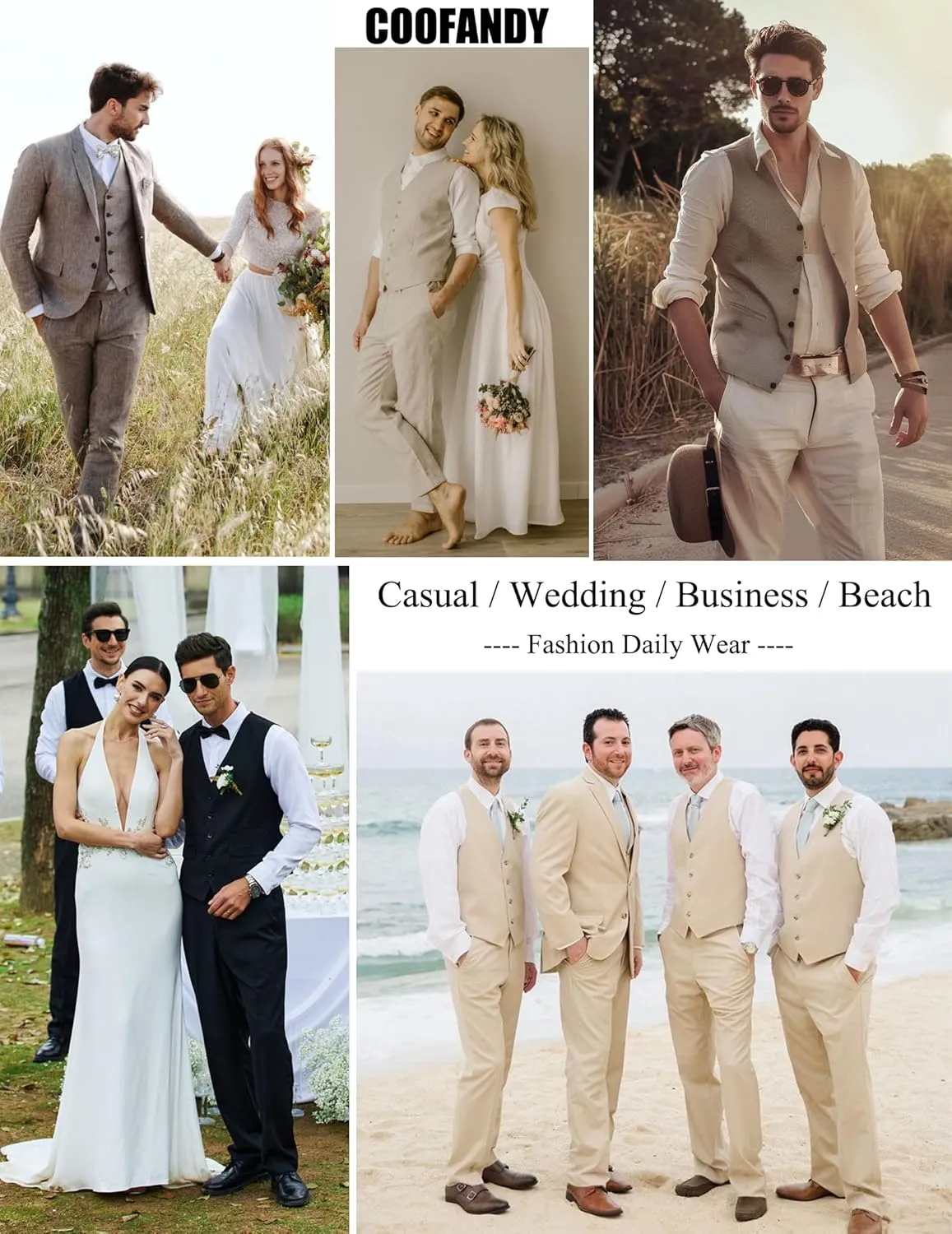 COOFANDY Men's Linen Vest Casual Linen Slim Fit Suit Vests Dress Waistcoat Wedding Business Prom