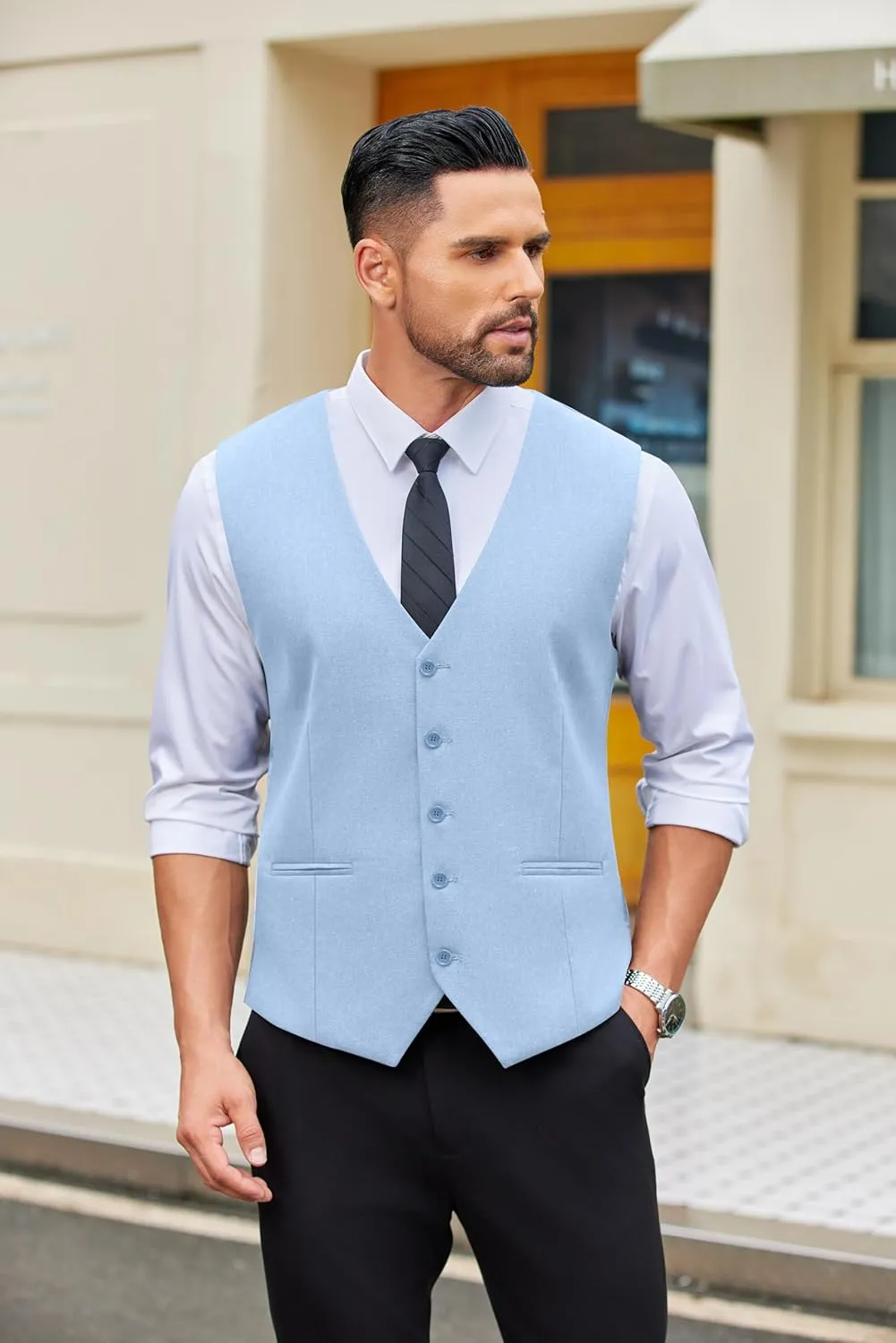 COOFANDY Men's Linen Vest Casual Linen Slim Fit Suit Vests Dress Waistcoat Wedding Business Prom