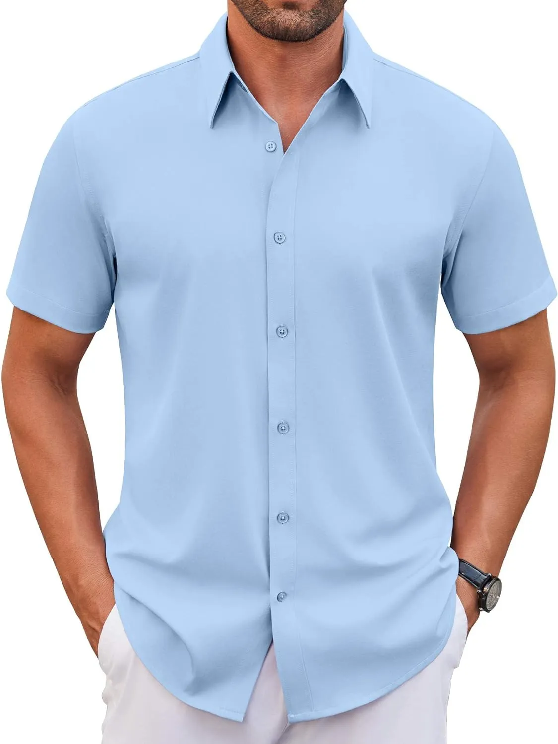 COOFANDY Men's Stretch Dress Shirts Short Sleeve Wrinkle Free Casual Button Down Shirts