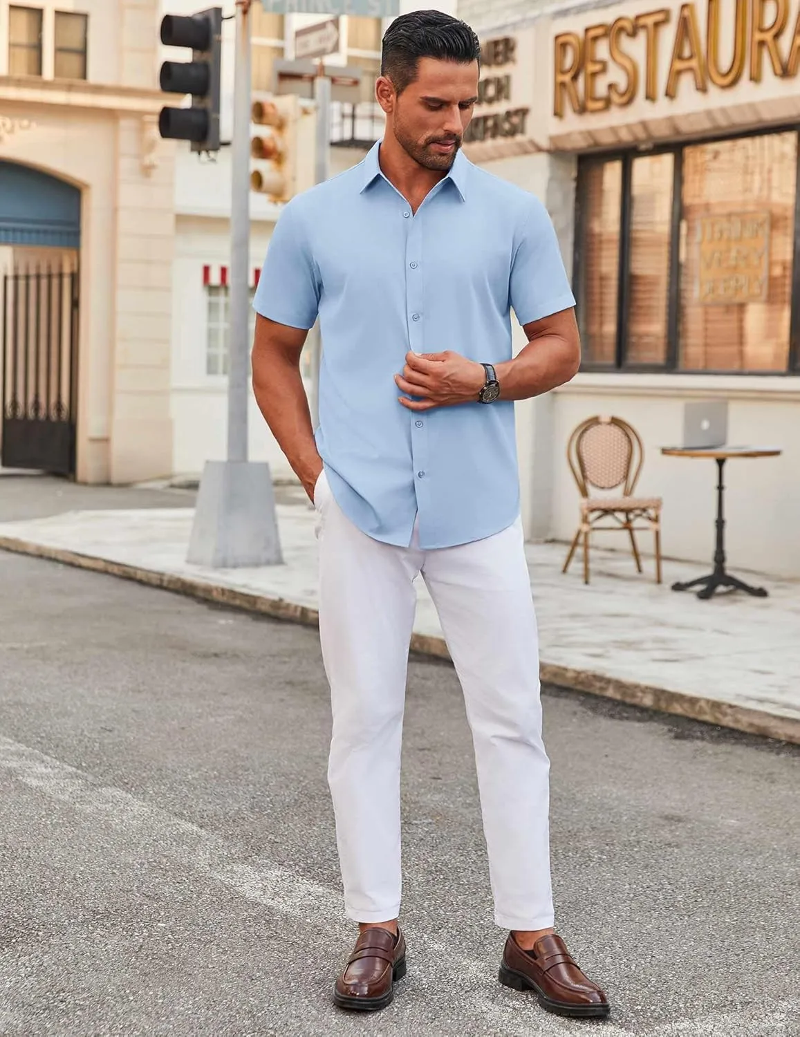 COOFANDY Men's Stretch Dress Shirts Short Sleeve Wrinkle Free Casual Button Down Shirts