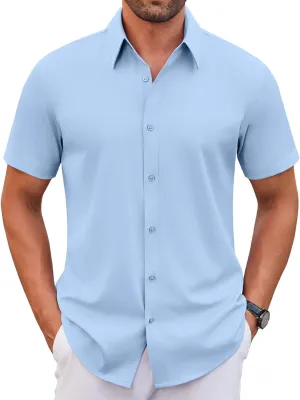 COOFANDY Men's Stretch Dress Shirts Short Sleeve Wrinkle Free Casual Button Down Shirts