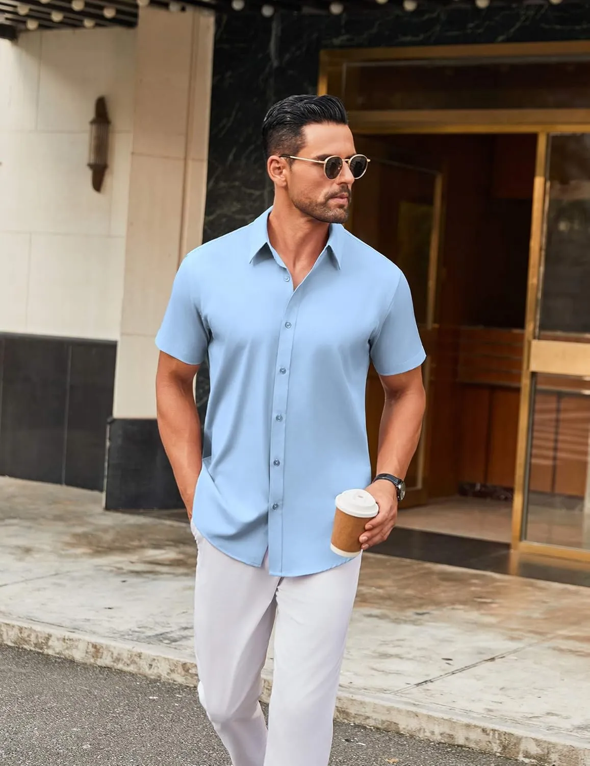 COOFANDY Men's Stretch Dress Shirts Short Sleeve Wrinkle Free Casual Button Down Shirts