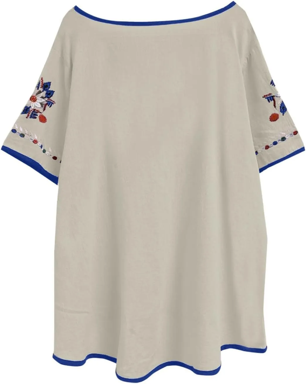 Cotton Linen Tops for Women 2024 Summer Boho Embroidered Mexican Blouse Plus Size Casual Crewneck Tee Shirts Tunics
