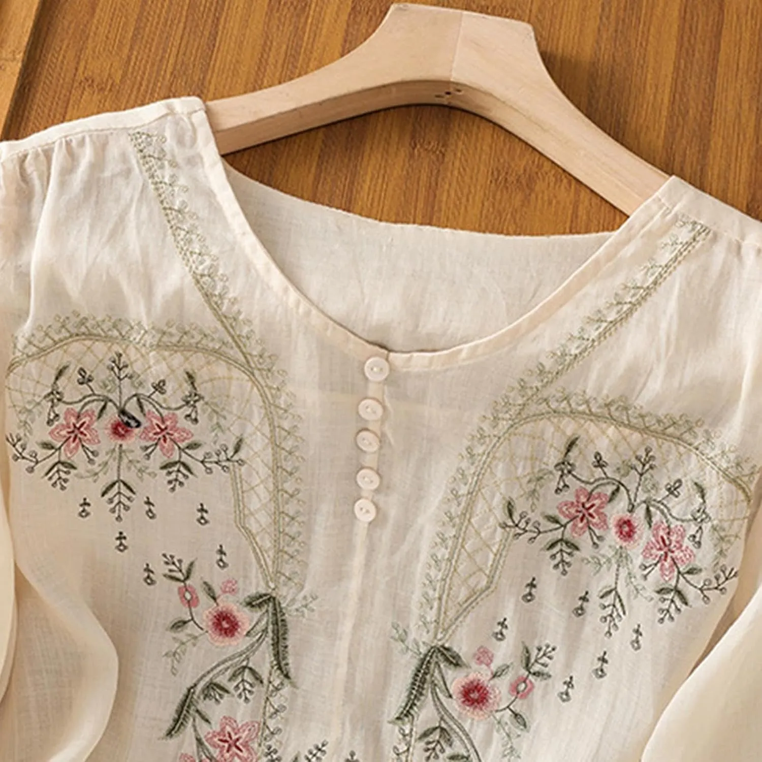 Cotton Linen Tops for Women 2025 Summer Boho Embroidered Mexican Blouse Casual Crewneck Oversized Tee Shirts Tunics