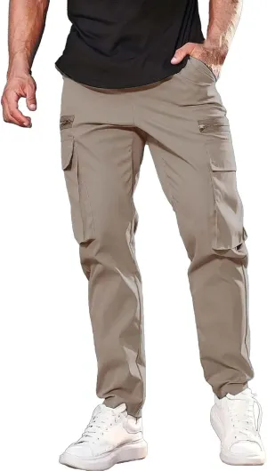 CRNTCEM Baggy Cargo Pants for Men Straight Hipster Hip Hop Sweatpants Pull On Tactical Military Trousers with Multi-Pockets