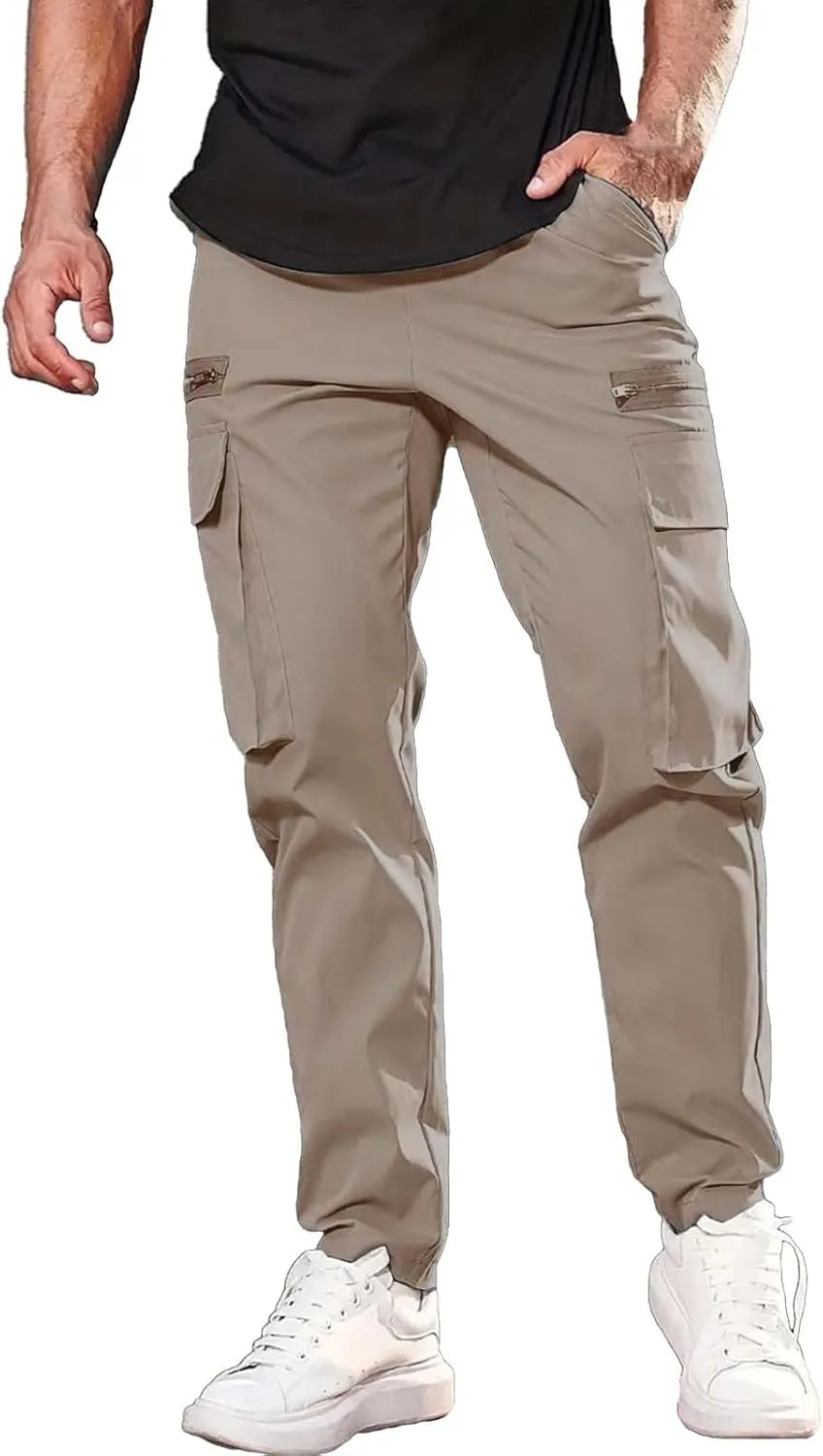 CRNTCEM Baggy Cargo Pants for Men Straight Hipster Hip Hop Sweatpants Pull On Tactical Military Trousers with Multi-Pockets