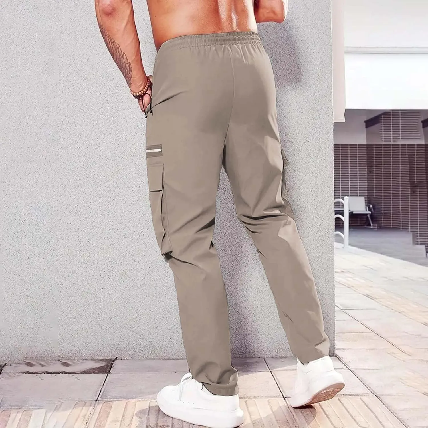 CRNTCEM Baggy Cargo Pants for Men Straight Hipster Hip Hop Sweatpants Pull On Tactical Military Trousers with Multi-Pockets