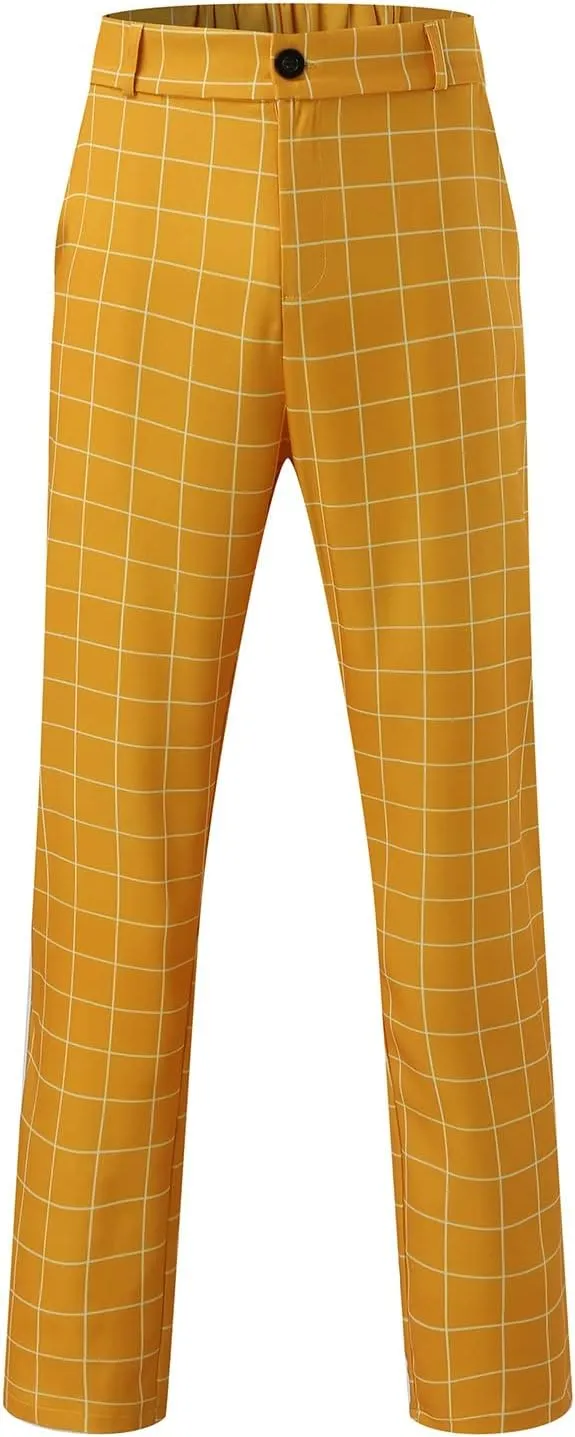 CRNTCEM Men's Plaid Suit Pants Chinos Skinny Work Business Trouser Straight Wedding Flat Front Formal Dress Check Trousers