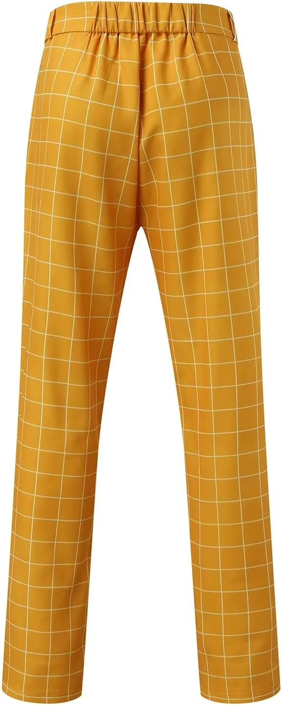 CRNTCEM Men's Plaid Suit Pants Chinos Skinny Work Business Trouser Straight Wedding Flat Front Formal Dress Check Trousers