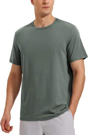 CRZ YOGA Mens Pima Cotton T-Shirts Short Sleeve Crew Neck Casual Shirts Breathable Workout Daily Tee Tops