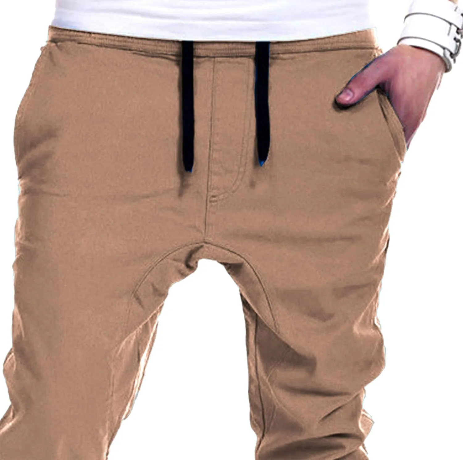 DGHM-JLMY Mens Slim Fit Joggers Tapered Joggers Drawstring Hiking Chino Pants Elastic Waist Cotton Casual Pants with Pockets