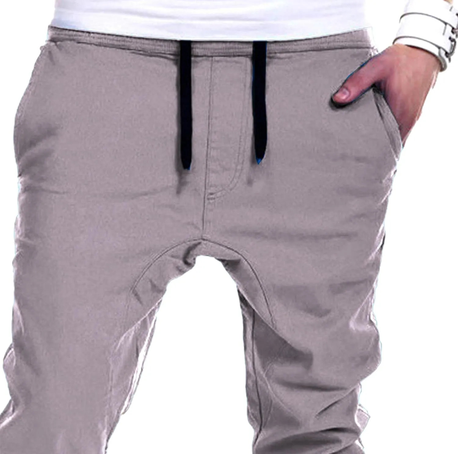 DGHM-JLMY Mens Slim Fit Joggers Tapered Joggers Drawstring Hiking Chino Pants Elastic Waist Cotton Casual Pants with Pockets