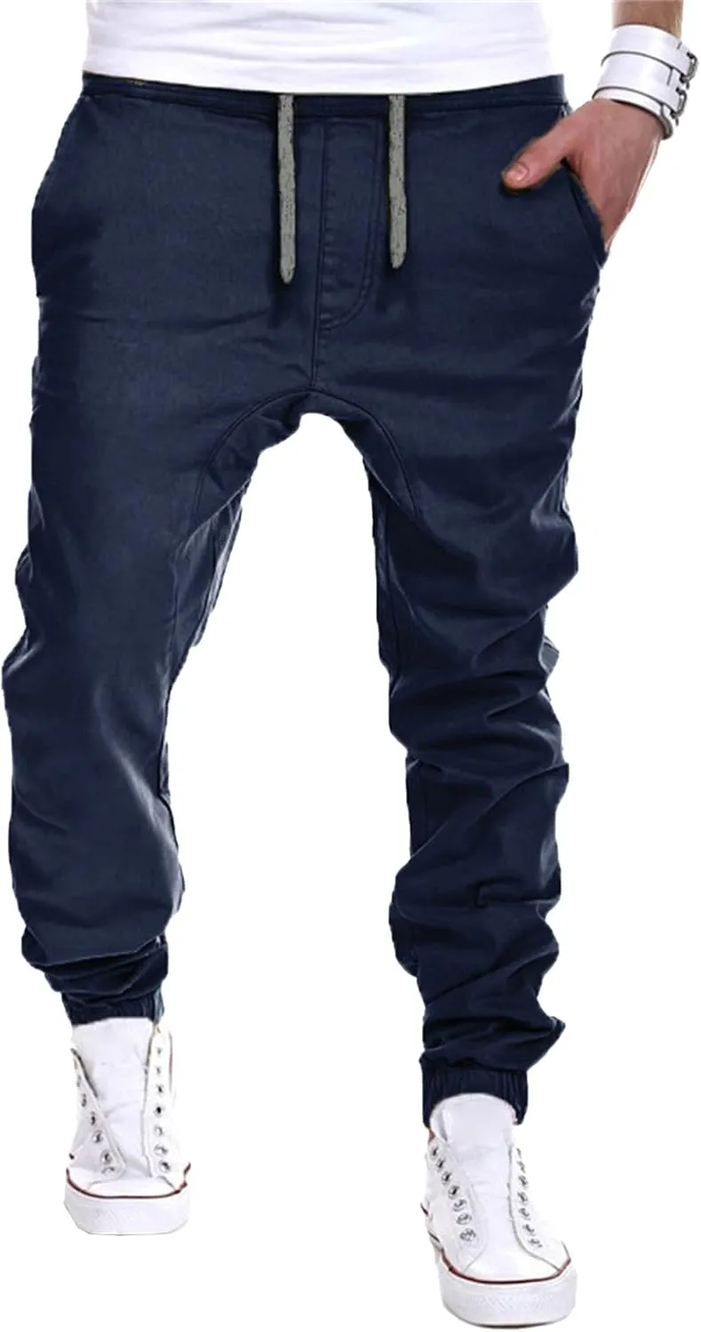 DGHM-JLMY Mens Slim Fit Joggers Tapered Joggers Drawstring Hiking Chino Pants Elastic Waist Cotton Casual Pants with Pockets