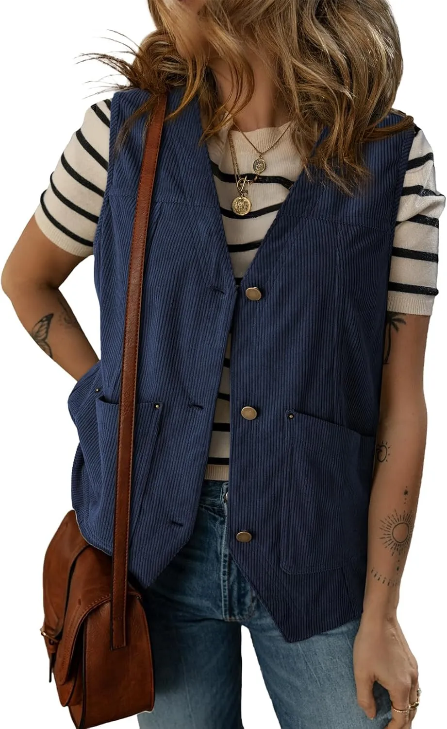 Dokotoo Womens Corduroy Vests Outerwear 2025 Button-Down Lightweight Waistcoat Sleeveless Jacket Casual Vest