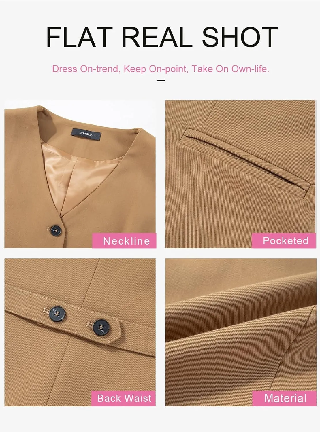 Dokotoo Womens Vest Dressy Casual V-Neck Button-Down Lined Suit Jacket Waistcoat Versatile Vests