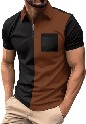 DOPOCQ Polo Shirts for Men Casual Business Fashion Color Block Polo Shirts Plus Size Lapel Golf Basic Henley Shirts