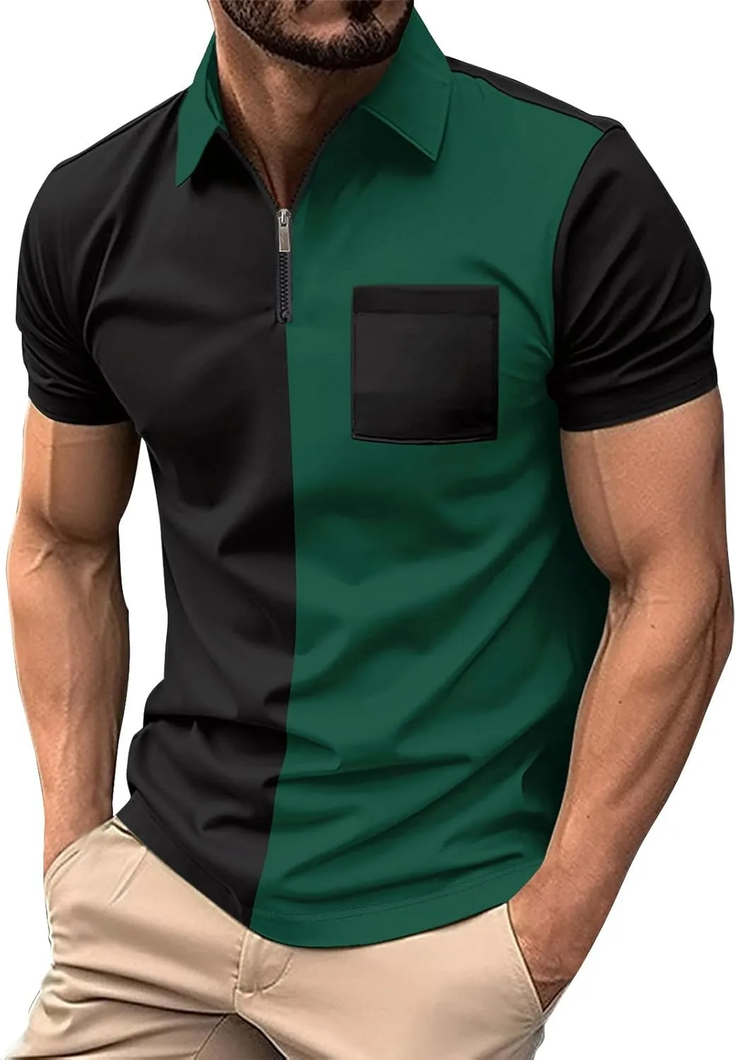 DOPOCQ Polo Shirts for Men Casual Business Fashion Color Block Polo Shirts Plus Size Lapel Golf Basic Henley Shirts