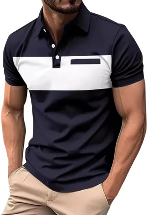 DOPOCQ Polo Shirts for Men Casual Business Fashion Color Block Polo Shirts Plus Size Lapel Golf Basic Henley Shirts