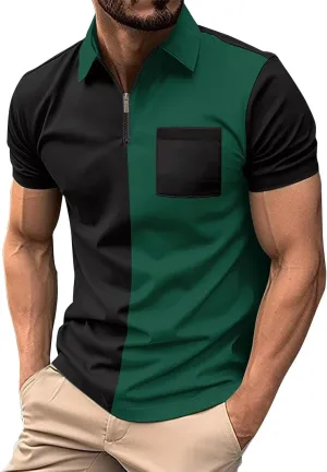 DOPOCQ Polo Shirts for Men Casual Business Fashion Color Block Polo Shirts Plus Size Lapel Golf Basic Henley Shirts